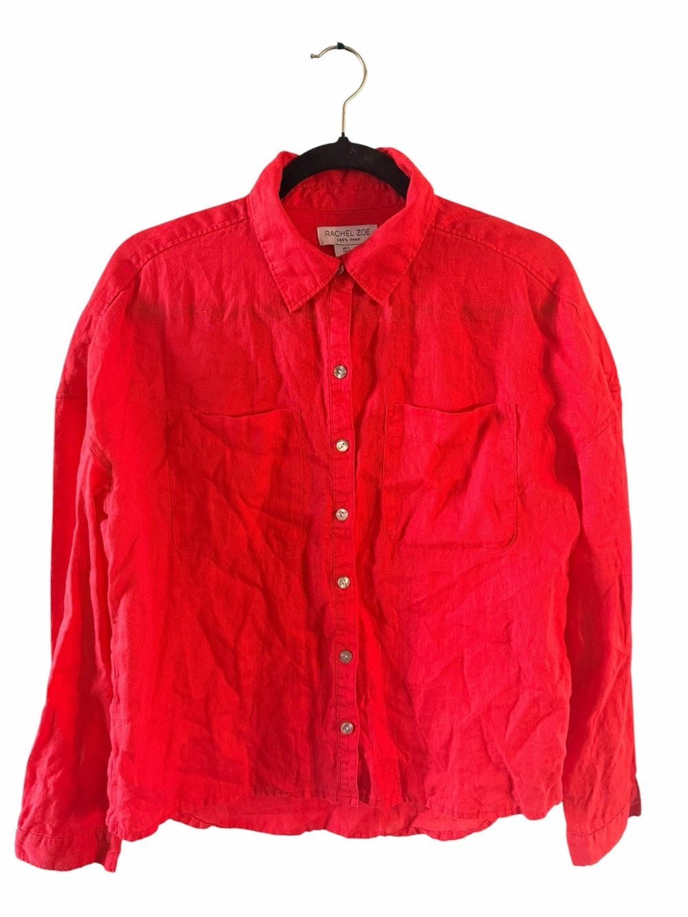Rachel Zoe 100% linen Bright Red Button-Down Shirt